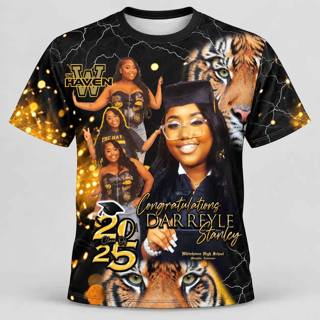 Bla2ck and Gold Tiger Custom Graduation Shirt