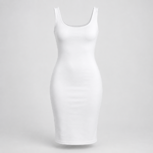 Blank white dress available for a custom all-over print design