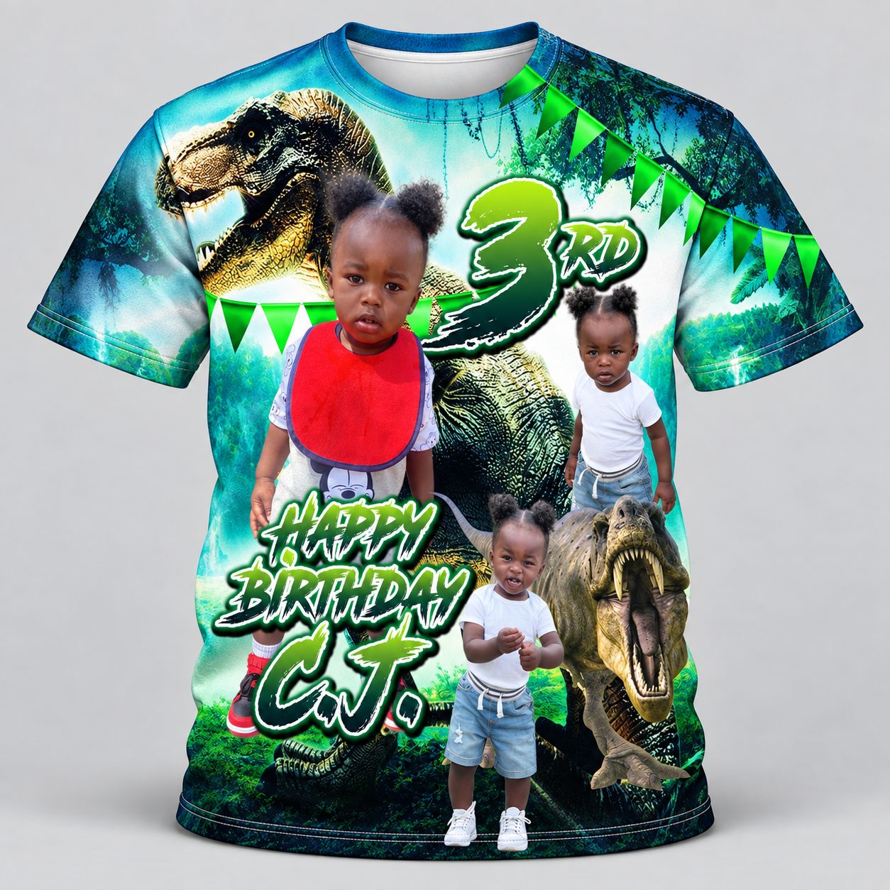 Green Dinosaur Third Birthday Shirt Mockup