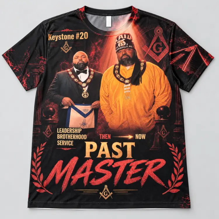 Black, red and gold custom Keystone 20 Masonic Past Master all-over shirt
