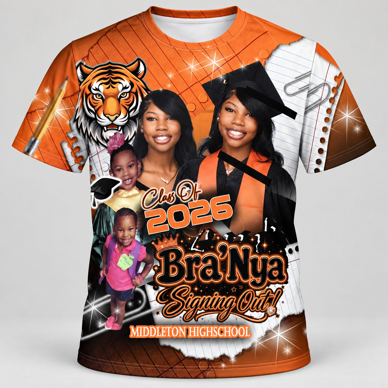 Orange And Black Tiger Custom Graduation Shirt – Design G07