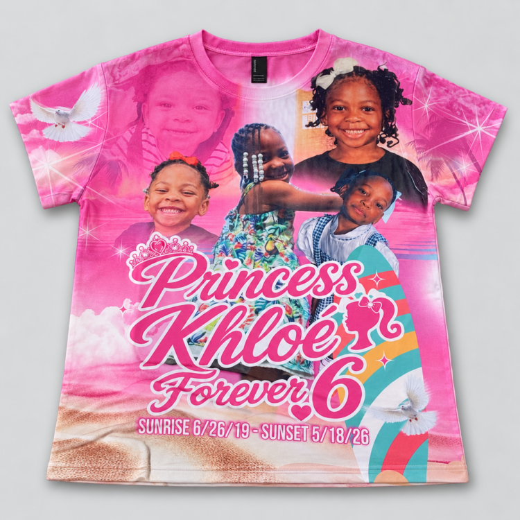 Pink custom Princess Khloé Forever 6 memorial all-over shirt created by Sub Plug Printing