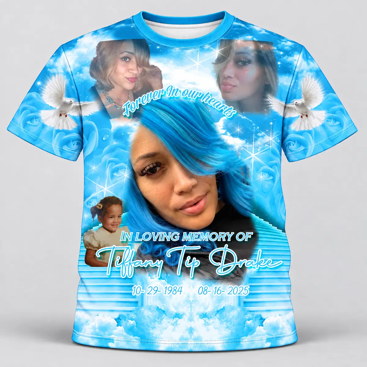 Aqua Blue Rose Custom 3d All Over Print Memorial Shirt Mem62