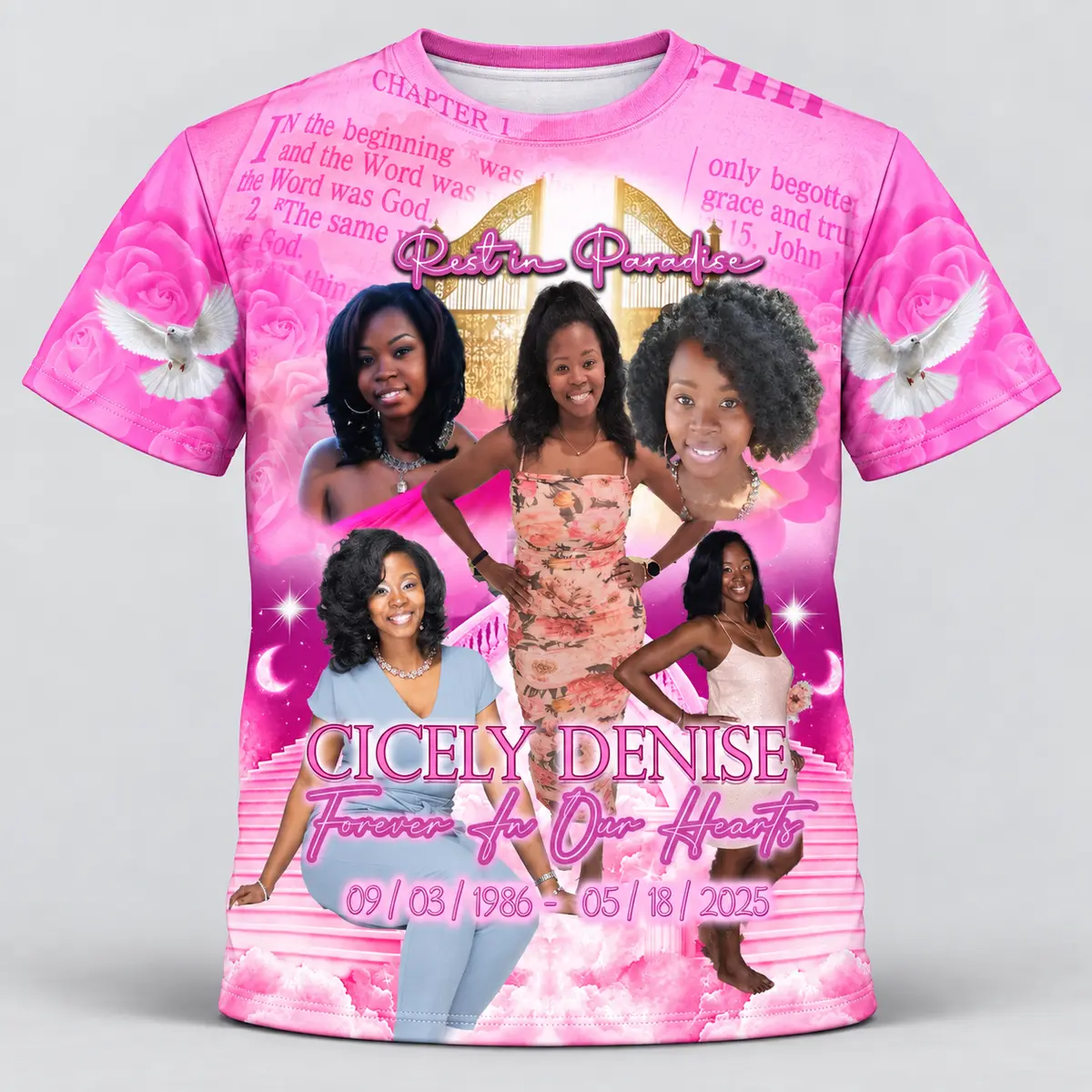 Pink Scripture Gate Custom 3d All Over Print Memorial Shirt Mem51