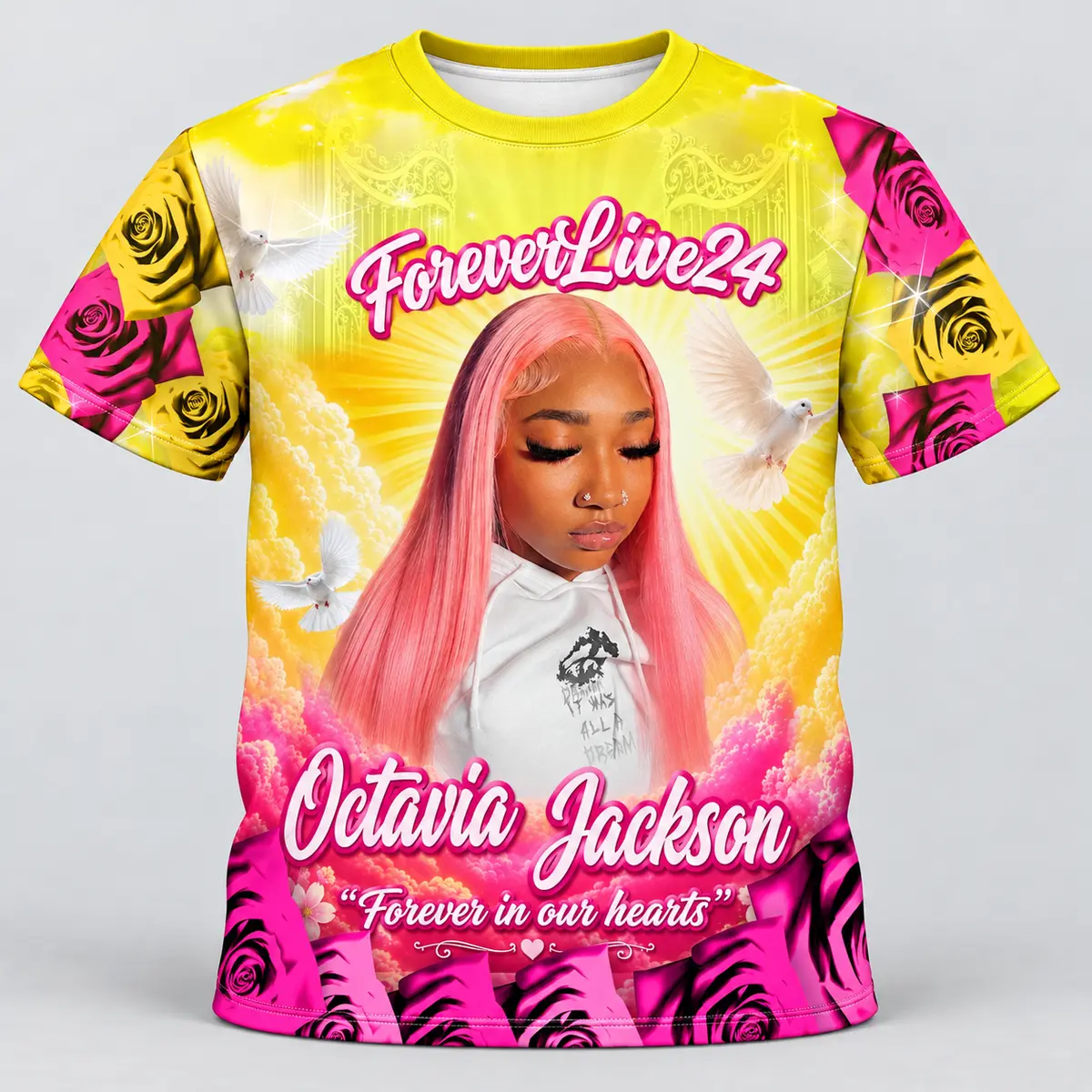 Yellow Pink Rose Custom 3d All Over Print Memorial Shirt Mem86
